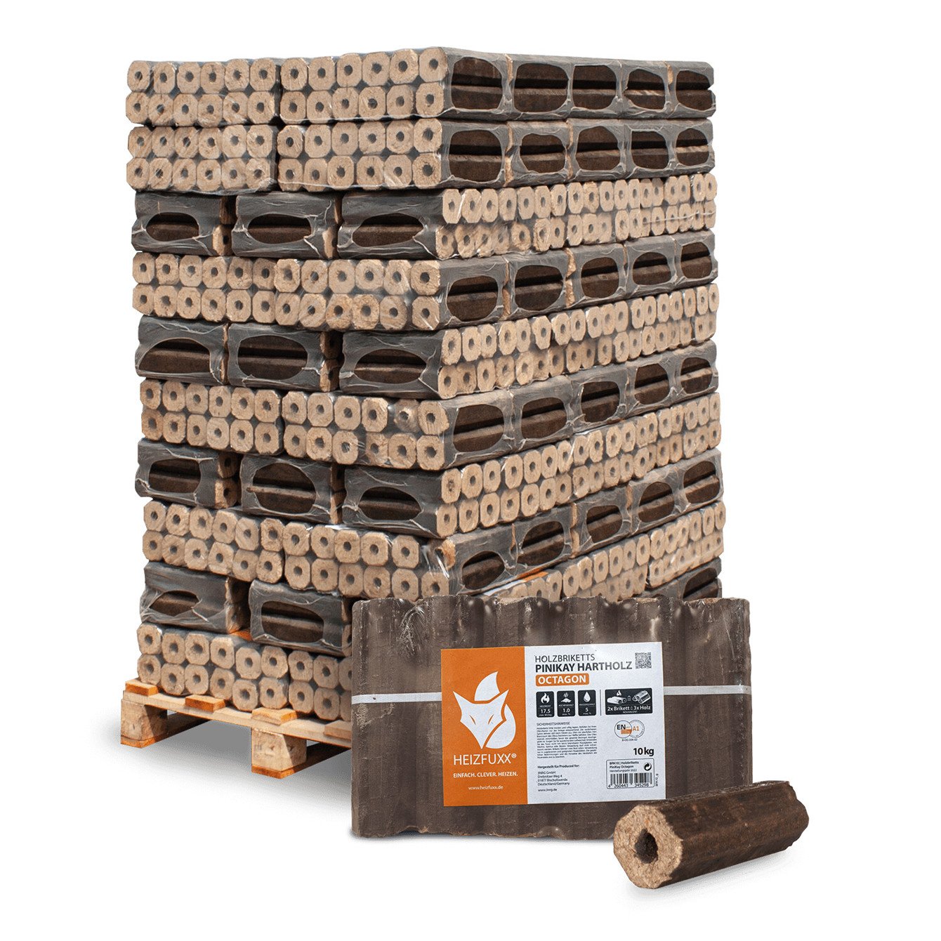 Heizfuxx PiniKay Hartholz Brennstäbe - 96 Stück à 10 kg Heizfuxx PiniKay Hartholz Brennstäbe - 96 Stück à 10 kg